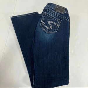 Silver Tuesday Women's Jeans 27/33 Dark Wash Straight Leg Embroidered